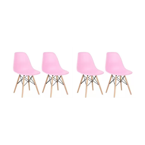 Kit 4 Cadeiras Charles Eames Eiffel Rosa Base Madeira Sala Cozinha Jantar - Bering