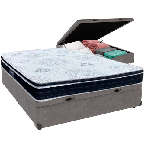 Cama Box Baú e Colchão Orthosono D33 com Pillow Top Casal Anjos: Cinza