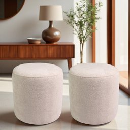 Kit 02 Puff Perse Decorativo Tecido Boucle Banqueta Puffe Redondo - 1