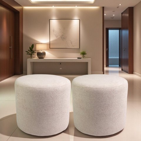 Kit 02 Puff Perse 40cm Decorativo Tecido Boucle Banqueta Puffe Redondo