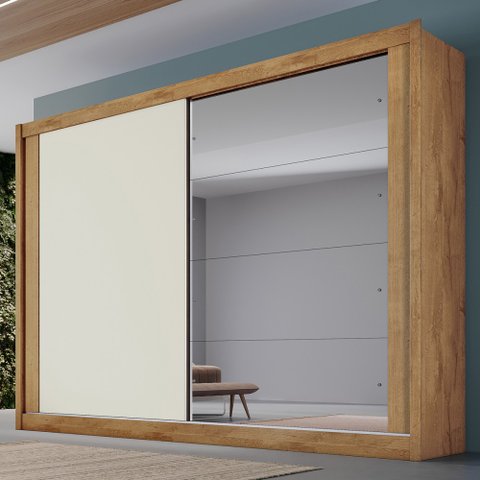 Guarda-Roupa Casal Creta 2 Portas 4 Gavetas 100% Mdf Amendoa/Off White - Europa Móveis