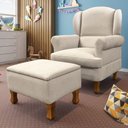 Ver imagem 2 de Poltrona Fixa Eros com Puff 75cm Linho Bege - Sallar Home
