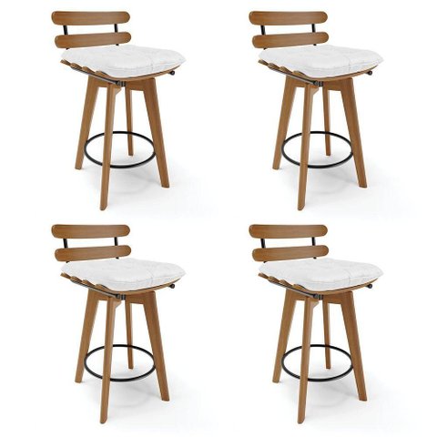 Kit 04 Banquetas Giratória Costela Base Madeira Branco
