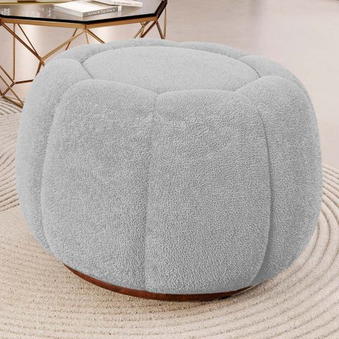 Puff Decorativo Estilo Abóbora Orgânico Shell Bouclê Cinza Claro - Desk Design