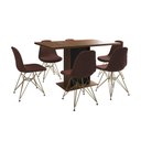 Ver imagem 6 de Mesa Jantar Londres Retangular Amêndoa 137x90 Base Preta 6 Cadeiras Estofadas Caramelo Base Dourado