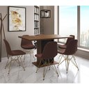 Ver imagem 1 de Mesa Jantar Londres Retangular Amêndoa 137x90 Base Preta 6 Cadeiras Estofadas Caramelo Base Dourado