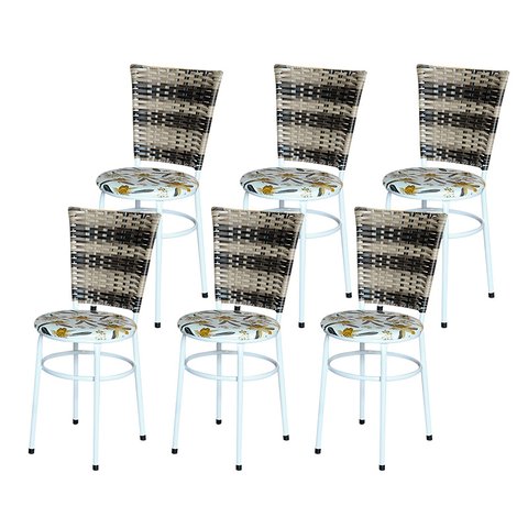 6 Cadeiras para Mesa Branca Hawai Cappuccino Premium Assento Floral:floral Orquídea