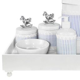 Kit Higiene Blanc Cavalinho Prata e Capa Quarto Bebê Infantil Menino - 2 Kit Higiene Blanc Cavalinho Prata e Capa Quarto Bebê Infantil Menino - 2