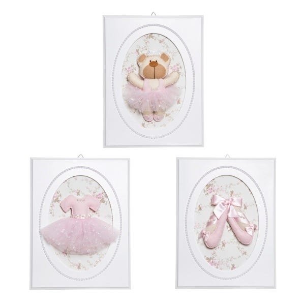 Trio de Quadros Balé com Pérolas Quarto Bebê Infantil Menina - 1