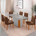 Ver imagem 1 de Mesa de Jantar Isadora 180cm Tampo MDF Vidro com 6 Cadeiras Veludo Marrom Naturale Serigrafia Off