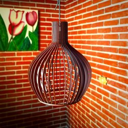Luminária Teto tipo Pendente em MDF - Completa - Cor: Marrom - 9