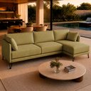 Ver imagem 3 de Sofá Sala de Estar Atena Chaise Direito Pés de Ferro 224cm 4 Lugares Bouclê Bege M1 - Monari Design