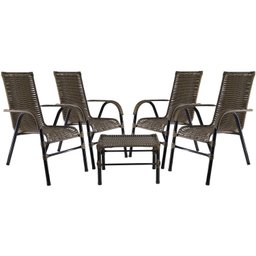Conjunto 4 Cadeiras E Mesa de centro Fibra Sintética para Área,sacada, recepção, sala de espera. - 1