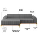Ver imagem 3 de Sofá 230cm 4 Lugares com Chaise Esquerdo Pés Gold Molino C-416 Linho Cinza Escuro - Domi