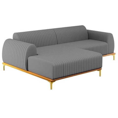 Sofá 230cm 4 Lugares com Chaise Esquerdo Pés Gold Molino C-416 Linho Cinza Escuro - Domi