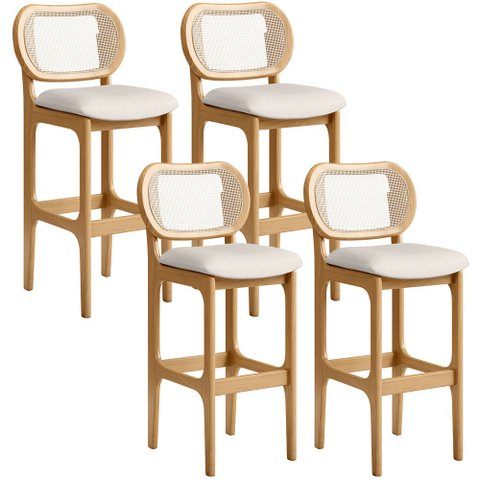 Kit 04 Banquetas Altas Para Cozinha Bancada Sala Tela Betta Fixa L02 Linho Cru - Lyam Decor