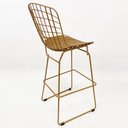 Ver imagem 3 de Banqueta Alta para Cozinha Bertoia cor Dourado fosco assento cor caramelo - Poltronas do Sul