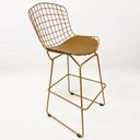 Ver imagem 1 de Banqueta Alta para Cozinha Bertoia cor Dourado fosco assento cor caramelo - Poltronas do Sul