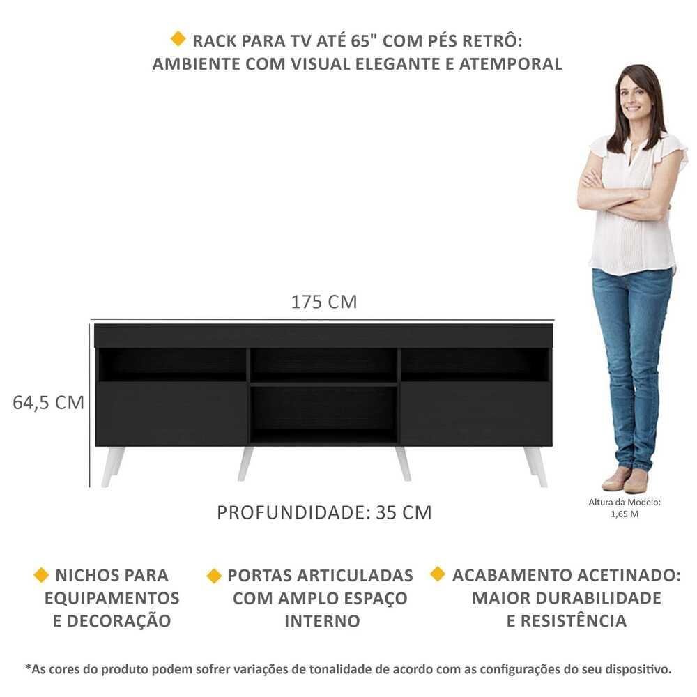 Rack TV 65" Retrô 2 Portas Paris Multimóveis V3327 Preto/Branco - 3