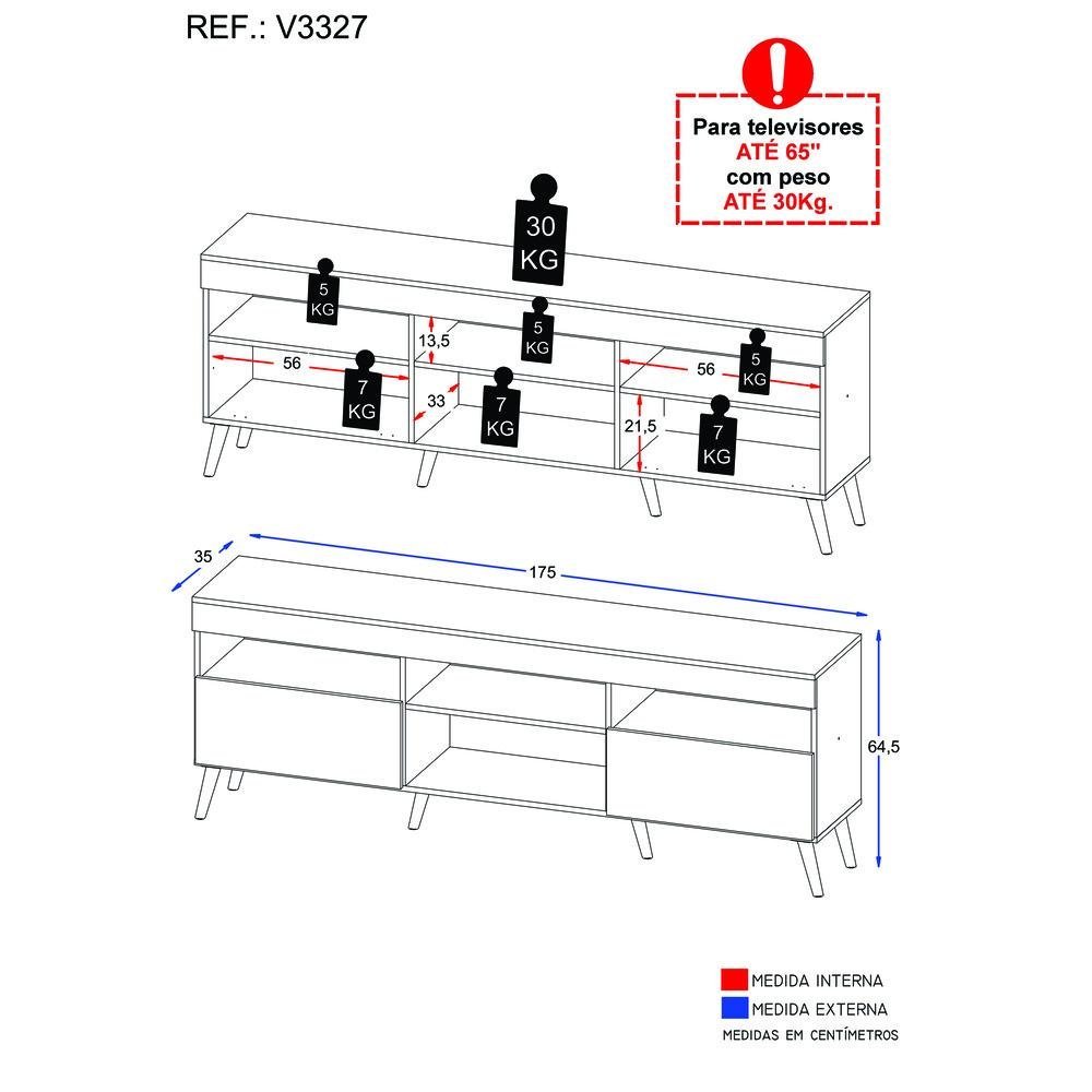 Rack TV 65" Retrô 2 Portas Paris Multimóveis V3327 Preto/Branco - 4