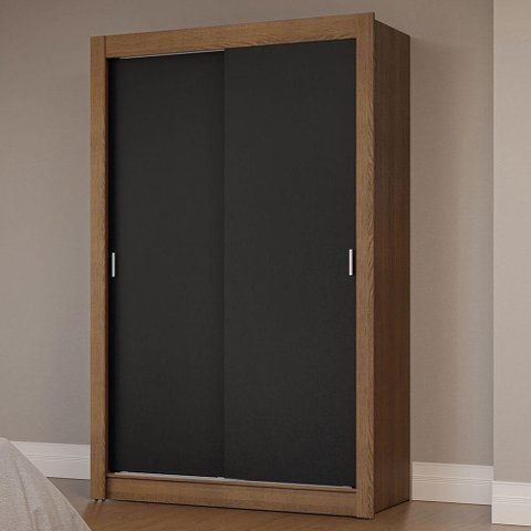Guarda-roupa Solteiro 2 Portas de Correr Rustic/preto Milano Madesa Rustic/preto