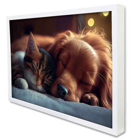 Quadro Decorativo Amigos Pet em Moldura Caixa Tacolado Moldura Caixa 3cm Branca com Vidro 20 X 30cm