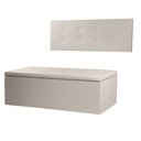 Ver imagem 1 de Kit Cabeceira Painel e Calçadeira Baú Casal Queen 1,60m Berlim Material Sintético Bege Dal Poz Estof