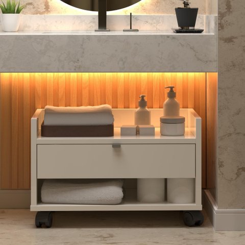 Gabinete Banheiro Organizador com Gaveta Prisma - Off White