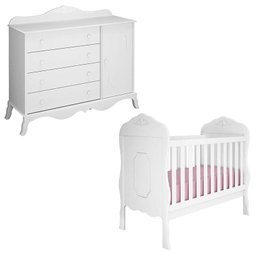 Berço Americano e Cômoda Infantil Realeza Branco Acetinado - Canaã - 1