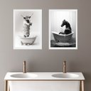 Ver imagem 1 de Kit 2 Quadros para Decorar Banheiro - Boi e Cavalo 24x18cm - com Vidro:madeira Branca
