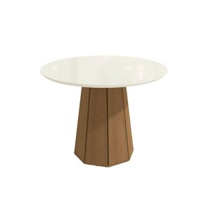 Mesa Multiuso Cozinha Jade C/ Tampo Madeirado C/ Vidro 105x105cm Canela/vidro Off White - Kappesberg