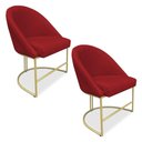 Ver imagem 1 de Kit 02 Cadeiras Poltrona de Jantar Bela Suede Base Metálica Industrial Dourado - Pallazio Vermelho