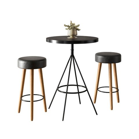 Conjunto Mesa Bistrô com 2 Banquetas Rubi Courino Preto | Aço Preto - Sallar Home