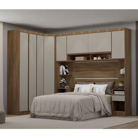 Guarda Roupa Casal Modulado de Canto 8 Portas e 4 Gavetas Avelã Pf-arenas Pf