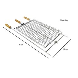 Grelha para Churrasqueira Giratória 3 Pegadores Grande Churrasco Peixe Carnes Multiuso Cromado - 3
