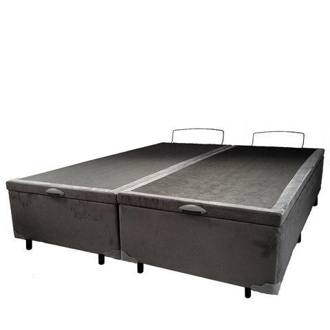 So1clique Cama Box Baú Queen Bipartido Blindado Suede Cinza com Pistão a Gás Tamanho Único