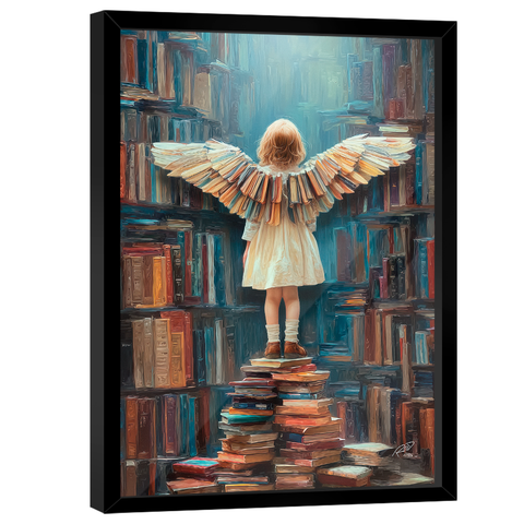 Quadro Decorativo Menina com Asas de Livro