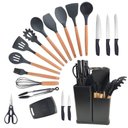 Ver imagem 1 de Jogo de Cozinha Luxo 19 Peças Colher Tesoura Concha Pegador Talheres Acessorios Utensilios Suporte A