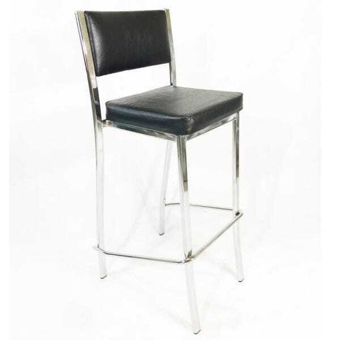 Banqueta EMPILHÁVEL cromada alta assento e encosto preto - Poltronas do Sul