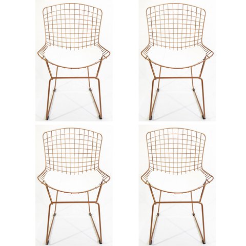 Kit 4 Cadeiras para cozinha Bertoia Cobre Assento Branco - Direto de Fábrica