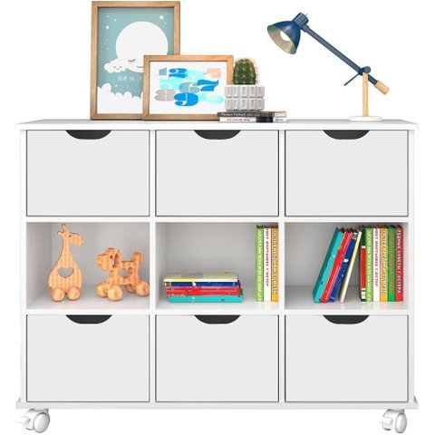 Balcão com 9 Nichos e 6 Gavetas para Quarto Infantil