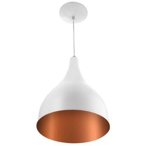 Lustre Pendente Gota Média Alumínio 30cm Branco/Cobre