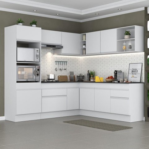 Armário de Cozinha Completa de Canto com Rodapé Veneza Multimóveis MP2080.891 Branco