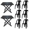 2 Mesas Quadradas Dobráveis 80cm Preta + 6 Cadeiras Vime Empilhável - 1