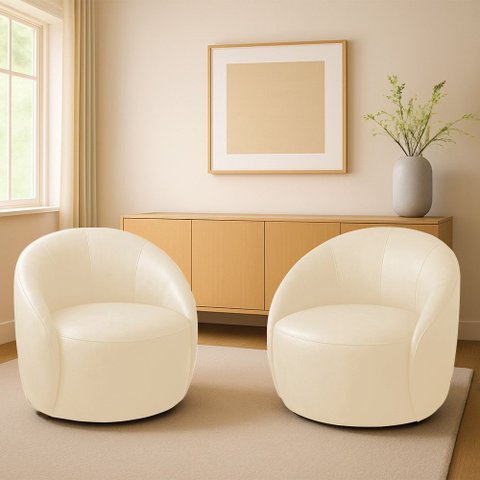 Poltrona Decorativa Orgânica Giratória Kit 2 Lua Sintético Pu Bege D03 - D’Rossi
