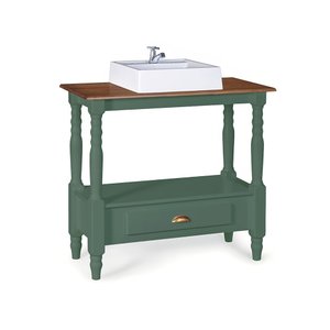 Bancada Aparador para Banheiro com Cuba 1 Gaveta Dália 3063 Linz Móveis - Verde Musgo/imbuia Glazer