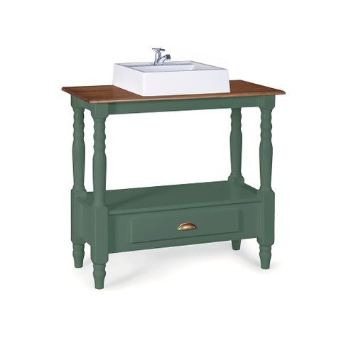 Bancada Aparador para Banheiro com Cuba 1 Gaveta Dália 3063 Linz Móveis - Verde Musgo/imbuia Glazer