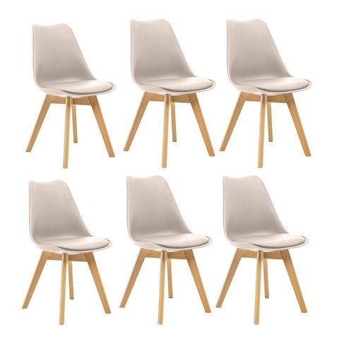 Kit 6 Cadeiras Saarinen Polipropileno Nude Base Wood Sala de Jantar Cozinha