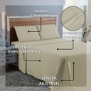 Ver imagem 4 de Kit Roupa Cama Casal 100% Algodão 4 Peças Percal 300 Fios Hotel Pousada:palha