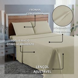 Kit Roupa Cama Casal 100% Algodão 4 Peças Percal 300 Fios Hotel Pousada:palha - 4